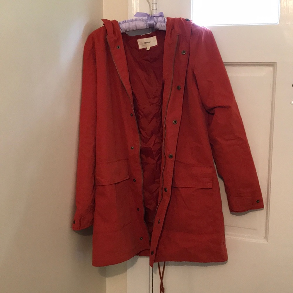 Rustic orange jacket with hood